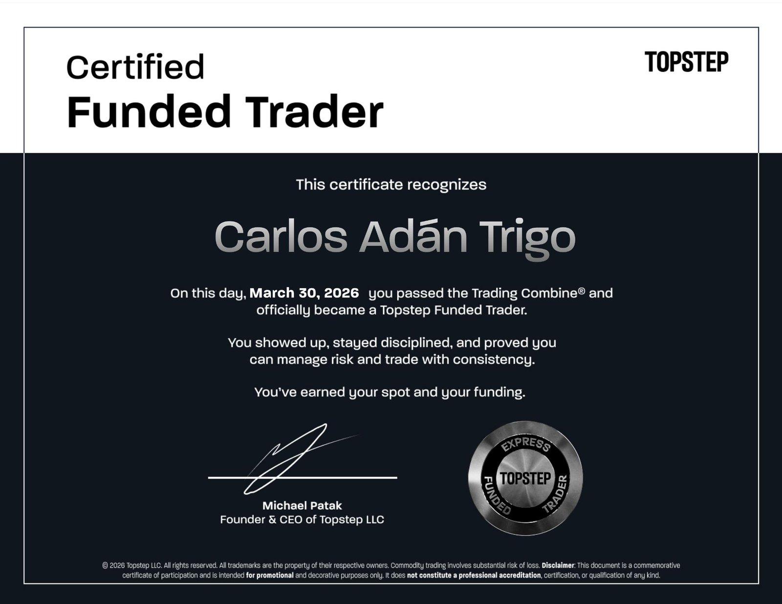Topstep Funded Trader — Marzo 2026